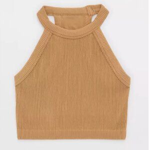 Aerie - Superchill Seamless High Neck Bra Top - XS - Beach Dune